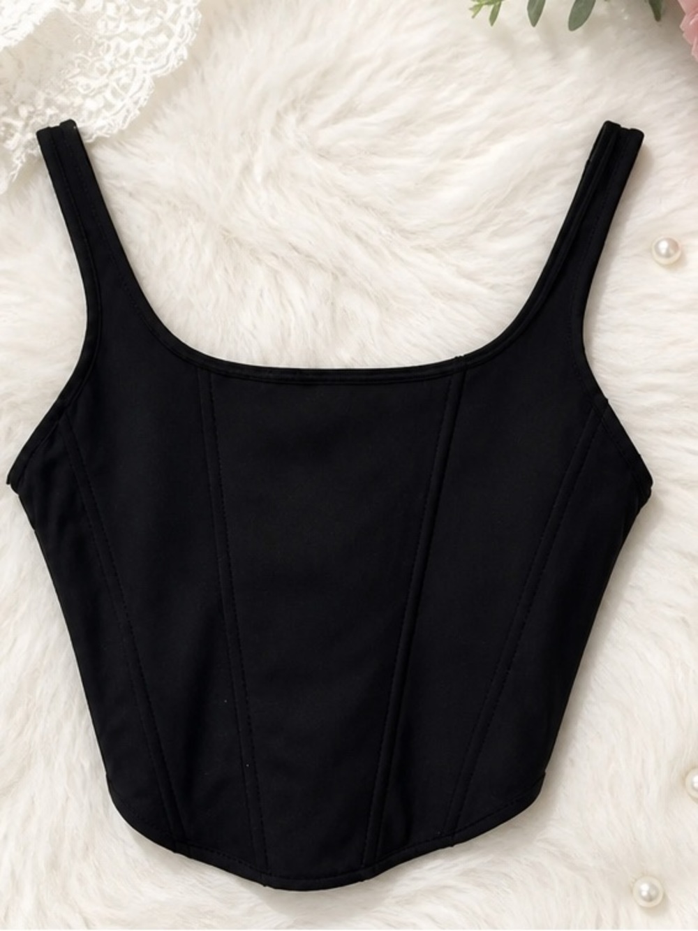 ReoRia Black Square-Neck Cropped Corset Top- size M‎